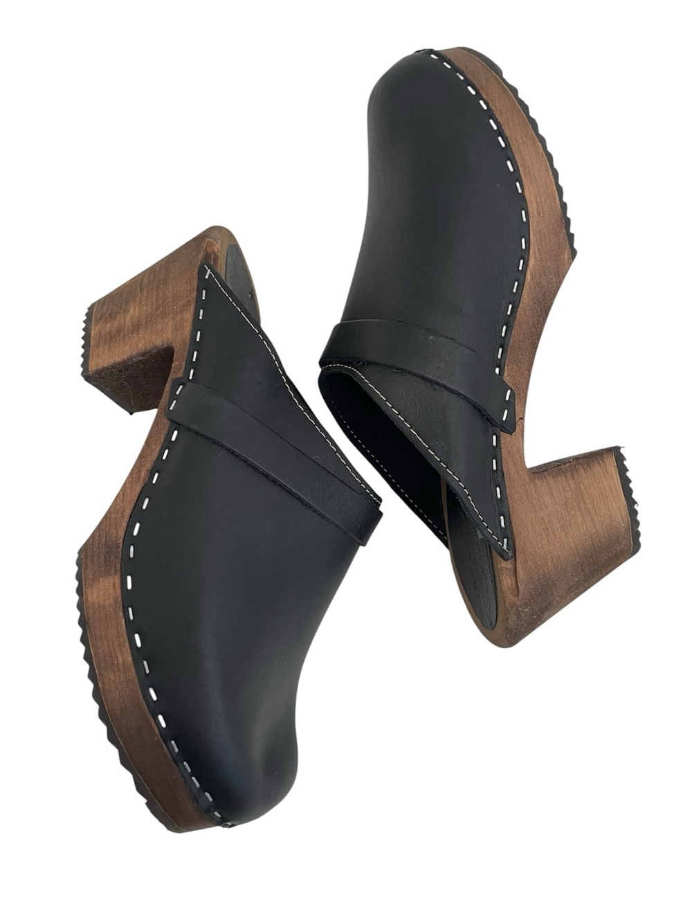 Lotta Swedish Clogs Black Leather Size EU 40 US 9 Granola Girl Hippie Festival